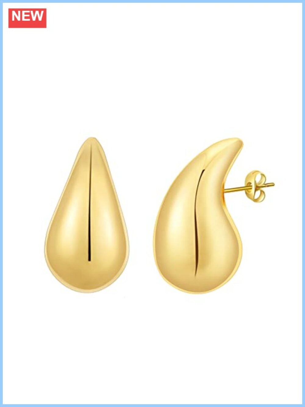 Chunky 14K Gold Plated Hoop Earrings Lightweight Waterdrop Hollow